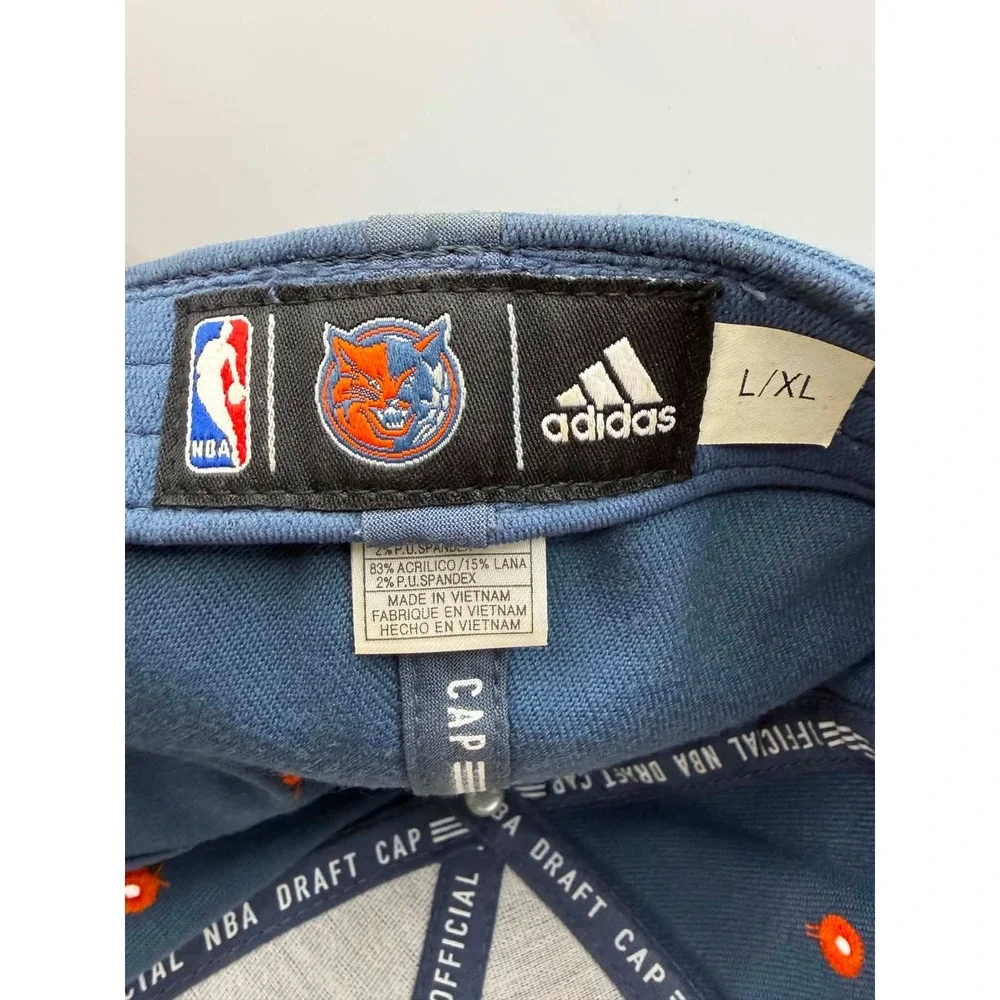Adidas NBA Charlotte Bobcats Fitted Hat L/XL Blue Orange Climalite Draft‎ Cap